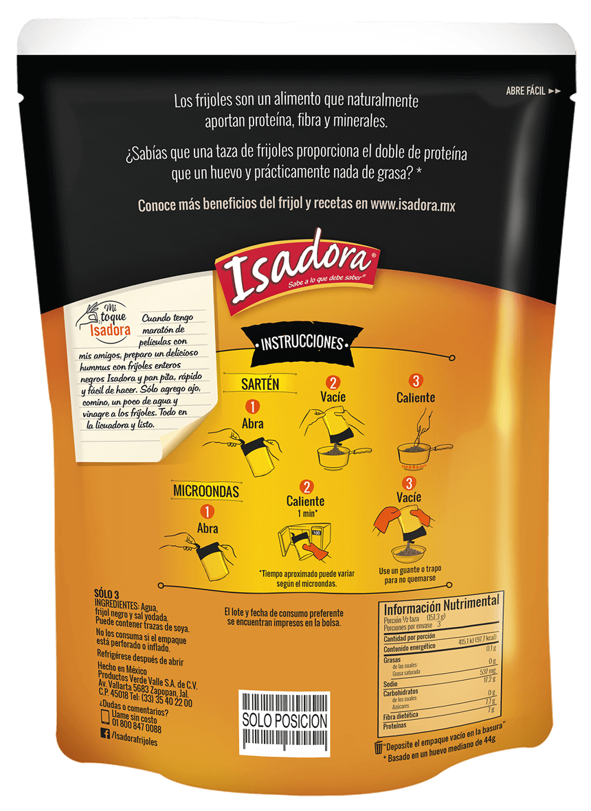 Frijoles Negros Enteros “Isadora” 454 g (Pouch)