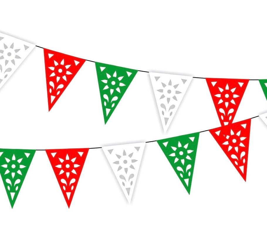 Banderines tricolores de colores patrios mexicanos, 8 m