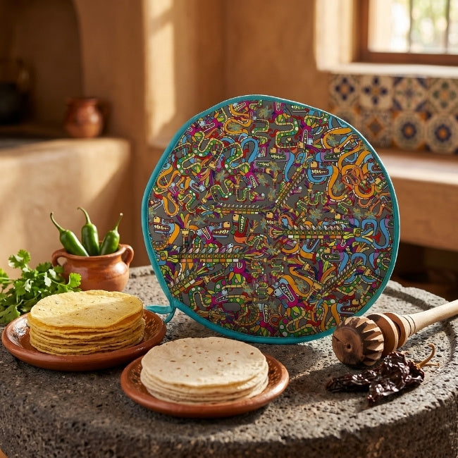 Round Insulated Tortilla Warmer - Snakes Gray (24cm-500g / 2 hours)
