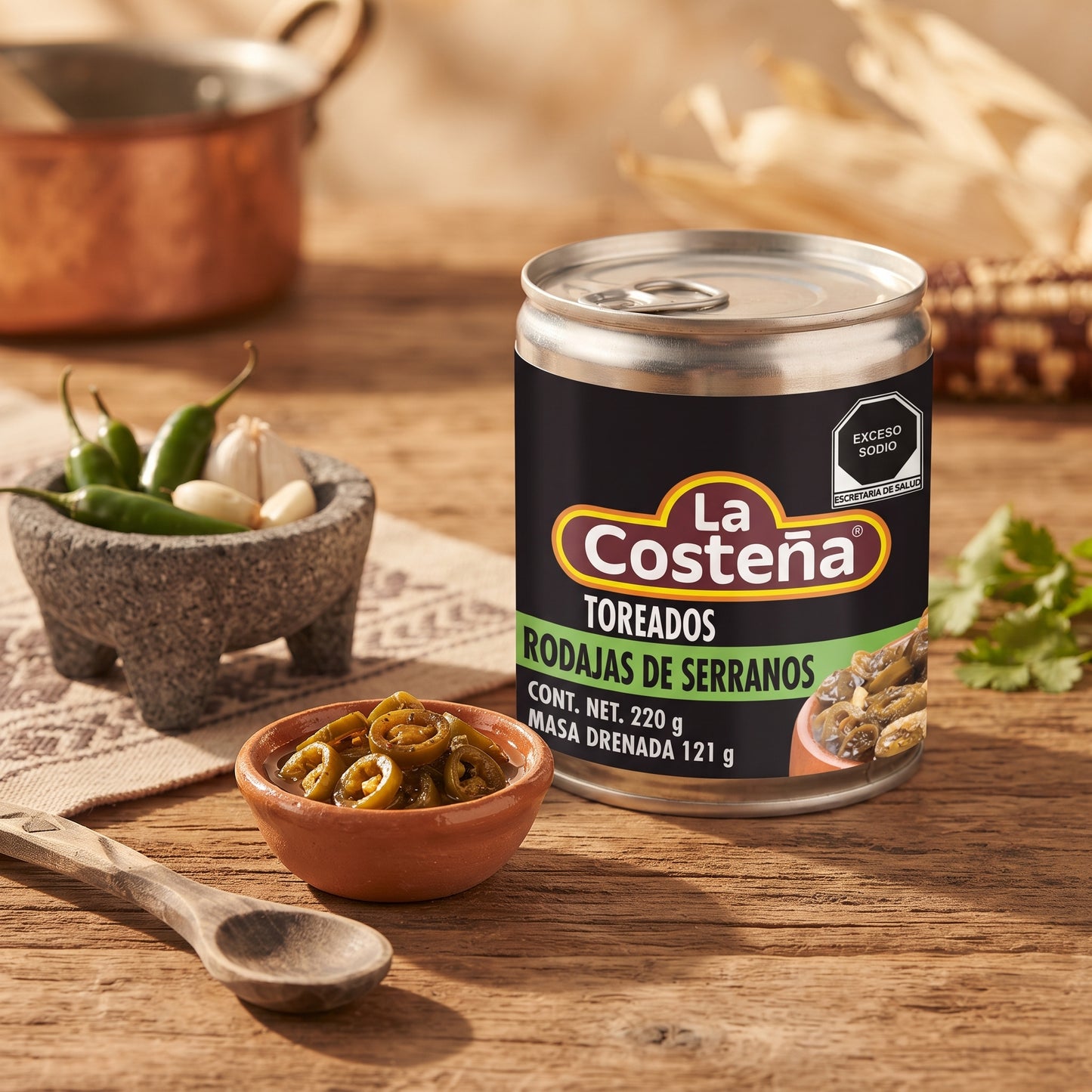 Chiles Serranos toreados rodajas "La Costeña" 220 g
