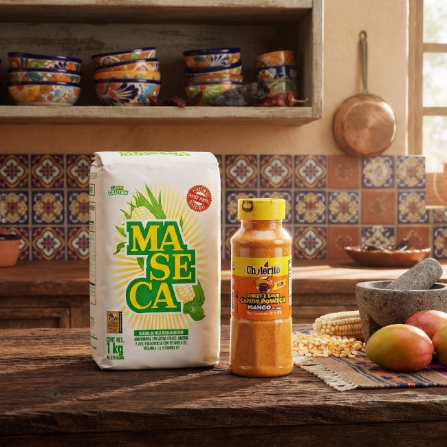 Combo Esencial Mexicano: Harina Maseca Blanca 1kg y Chilerito Polvito Agridulce de Mango 255g