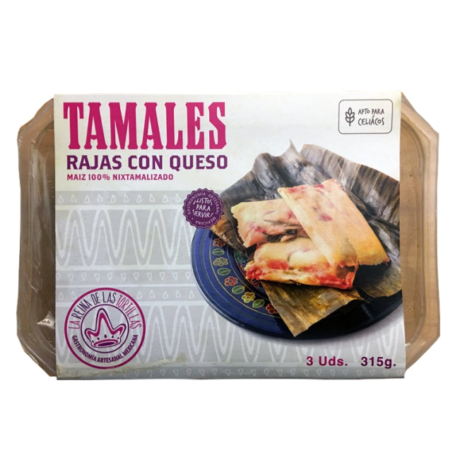 Tamales de Rajas avec Fromage Plateau avec 3 pcs. 315 gr. - Produit Premium