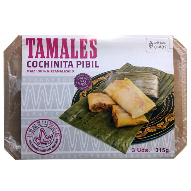 Tamales de Cochinita Pibíl Bandeja con 3 pzas. 315 gr. - Producto Premium