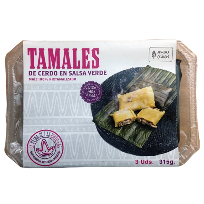Pork Tamales with Green Sauce. Tray with 3 pcs 315 gr. - Premium Product